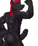  abs anthro back bandanna biceps big_muscles big_penis black_fur black_penis blackbear butt canine erection flexing fur green_eyes grin humanoid_penis looking_back lupine_assassin male mammal muscles nude pecs penis plain_background pose presenting smile solo standing toned vein white_background wolf 
