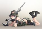  american_flag battle_rifle boots camouflage combat_boots glock gloves gun handgun hat kws load_bearing_vest looking_at_viewer m14 m81_woodland_(camo) military military_uniform original purple_eyes rifle shorts silver_hair solo suppressor uniform weapon woodland_pattern 