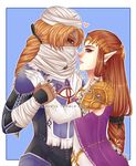  blonde_hair blue_eyes brown_hair couple dark_skin esakris hand_on_hip hand_on_shoulder hand_on_waist heart long_hair love low-tied_long_hair low_tied_long_hair ocarina_of_time princess_zelda red_eyes selfcest sheik super_smash_bros. the_legend_of_zelda the_legend_of_zelda:_ocarina_of_time time_paradox wrist_grab 