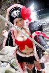  1girl breasts captain_liliana captain_liliana_(cosplay) chouzuki_maryou cosplay hat highres large_breasts photo pink_hair pirate pirate_hat plump purple_eyes queen&#039;s_blade queen's_blade queen's_blade_rebellion sword weapon 