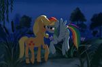  applealba applejack_(mlp) bedroom_eyes blonde_hair blower blue_fur blush cutie_mark dark equine female flower flying freckles friendship_is_magic fur grass green_eyes hair hi_res horse lesbian mammal multi-colored_hair my_little_pony night orange_fur outside pegasus pony purple_eyes rainbow_dash_(mlp) rainbow_hair romantic wings 