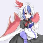  ahoge bad_id bad_pixiv_id blue_hair blush book geso_(nekomachi) head_wings horns multicolored_hair red_eyes red_wings short_hair silver_hair single_head_wing solo tokiko_(touhou) touhou two-tone_hair wide_sleeves wings 