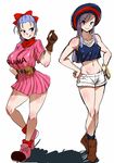  :q ankle_boots bangle bare_legs belt blue_eyes blush body_blush boots bow bracelet breasts bulma character_name clothes_writing crop_top crop_top_overhang dragon_ball dragon_ball_(classic) dress ginga_patrol_jaco gloves grin groin hair_bow hands_on_hips hat jewelry large_breasts long_hair loose_socks midriff multiple_girls navel ponytail purple_hair rickert_kai scarf shiny shiny_skin shoes short_dress short_shorts shorts siblings sisters small_breasts smile sneakers socks standing striped tights_(ginga_patrol_jaco) tongue tongue_out vertical_stripes 