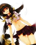  ajimu_najimi ass_visible_through_thighs bow bowtie breasts brown_hair cutting_hair hair_bow hair_ribbon hairband holding holding_hair long_hair low-tied_long_hair medaka_box medium_breasts midriff miniskirt navel no_bra purple_eyes purple_skirt ribbon school_uniform serafuku severed_hair short_sleeves skirt solo thigh_gap torn_clothes umeharu underboob yellow_bow yellow_ribbon 