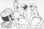  butt female male mario mario_bros mizaru monochrome nintendo noill shygirl shyguy snifit video_games 