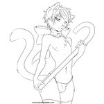  candy_cane cat chest_tuff christmas feline ghostblanketboy hair holidays legwear line_art looking_at_viewer male mammal monochrome nipples solo stockings uncolored underwear 