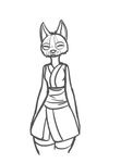  canine clothed clothing english_text female feretta fox looking_at_viewer mammal plain_background silver_fox solo text tumblr uncolored vix_(feretta) white_background 