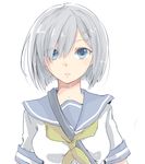  blue_eyes hair_ornament hair_over_one_eye hairclip hamakaze_(kantai_collection) hiki-wota kantai_collection looking_at_viewer school_uniform serafuku short_hair short_sleeves silver_hair sketch solo 