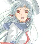  :o hair_ribbon hiki-wota kantai_collection long_hair murakumo_(kantai_collection) open_mouth red_eyes ribbon school_uniform serafuku silver_hair sketch solo v-shaped_eyebrows 