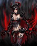  1girl armor black_hair breasts capcom cleavage female gore_magala_(armor) horns mole monster_hunter navel red_eyes solo terahuru168 