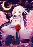  bad_id bad_pixiv_id bell cherry_blossoms chiyomatsu crescent_moon goma_(11zihisin) highres horns japanese_clothes knife moon oni_mask original pointy_ears solo 