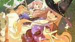  :d atelier_(series) atelier_escha_&amp;_logy blush bracelet dutch_angle embers escha_malier game_cg green_eyes hands_together hat hidari_(left_side) jewelry long_hair multiple_girls official_art open_mouth outdoors outstretched_arm outstretched_hand palms_together pentacle pink_eyes pink_hair ring sidelocks smile star star_print twintails wilbell_voll=erslied witch witch_hat 