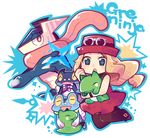  blonde_hair eyewear_on_head froakie frogadier gen_6_pokemon greninja hat kakei_(shark5) long_hair master_ball poke_ball pokemon pokemon_(creature) pokemon_(game) pokemon_xy serena_(pokemon) shuriken skirt substitute sunglasses tongue tongue_out 