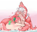  1girl age_difference animal_ears aqua_hair arms_up bad_id bad_pixiv_id bangs blush breasts closed_eyes crying dark_skin eyebrows_visible_through_hair fellatio femdom gradient gradient_background gradient_hair hair_bobbles hair_ornament heart hetero hug large_breasts lying monster_girl multicolored_hair nipples nude on_stomach open_mouth oral original penis pink_background pink_hair restrained scylla short_hair shota slime standing suction_cups tail tears tentacles testicles tiger_ears twintails waist_hug white_hair yace 