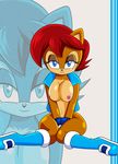  absurd_res anthro areola blue_eyes boots breasts brown_fur chipmunk clothing female fur gloves hair half-closed_eyes hi_res looking_at_viewer mammal nipples nude project770 red_hair rodent sally_acorn sega smile solo sonic_(series) vest wide_hips 