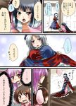  animal_ears around_corner black_hair blue_eyes blush brown_eyes brown_hair bunny_ears comic flying_sweatdrops hiding houraisan_kaguya inaba_tewi long_sleeves multiple_girls nurse open_mouth peeping purple_hair red_eyes reisen_udongein_inaba silver_hair skirt skirt_lift sweat touhou translated under_skirt unya wide_sleeves yagokoro_eirin 