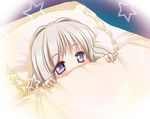  bed blonde_hair blue_eyes blush covering_mouth frilled_pillow frills kozue_akari kusugawa_sasara pillow solo star to_heart_2 under_covers 