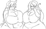  2girls borrowed_character breasts cow_girl glasses horns huge_breasts jyazue_kirihara milf mrs_dairy multiple_girls plump zeon_(pixiv722928) 