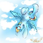  blue_fur cloud equine female feral flying friendship_is_magic fur hair hi_res mammal multi-colored_hair my_little_pony open_mouth pegasus rainbow_dash_(mlp) rainbow_hair signature sky solo teeth tongue wings 