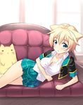  blonde_hair blue_eyes cat couch gj-bu kirara_bernstein lying masakichi_(crossroad) on_side school_uniform short_hair stuffed_animal stuffed_toy 