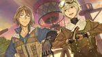  :d atelier_(series) atelier_escha_&amp;_logy awin_sidelet black_gloves brown_eyes brown_hair coat dutch_angle game_cg glasses gloves goggles goggles_on_head hidari_(left_side) jacket logix_ficsario multiple_boys official_art open_mouth peacoat rimless_eyewear short_hair smile upper_body vest white_hair 