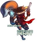  awesomenauts boots canine claws cowboy_hat female fox gun gunslinger hat mammal official_art penny_fox poncho ranged_weapon scar solo weapon 