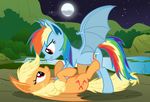  alpha_channel animal_ears applejack_(mlp) bat_pony cutie_mark equine fangs female feral friendship_is_magic fur hair lesbian magister39 mammal my_little_pony plain_background pointy_ears rainbow_dash_(mlp) red_eyes smile solo transparent_background vampire wings 