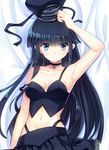  bad_id bad_pixiv_id bare_shoulders black_hair blue_eyes breasts dakimakura hat long_hair looking_at_viewer lying medium_breasts navel philomelalilium solo strap_slip touma_kazusa undressing upper_body white_album_2 