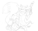  alternate_costume awesomenauts black_and_white boots canine claws cowboy_hat female fox frown gun gunslinger hat mammal monochrome penny_fox poncho ranged_weapon scar solo squint weapon 