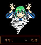  blue_eyes dragon_quest green_hair kochiya_sanae mine_(wizard) monster parody pixel_art solo touhou 