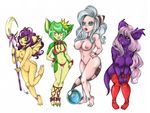 anthrofied bikini bow breasts brown_eyes clefairy deerling female flaaffy fur green_eyes green_fur group legwear navel necklace nidorina nintendo nipples nude pencil_(art) plain_background pok&#233;mon pok&#233;morph pok&eacute;mon pok&eacute;morph polearm purple_body pussy raised_leg staff swimsuit terrysaur thigh_highs tongue tongue_out traditional_media video_games white_background yellow_body 