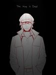  assa black_background collared_shirt cowboy_shot english hat jacket kondraki long_sleeves looking_at_viewer male_focus open_clothes open_jacket scp_foundation shirt simple_background solo 
