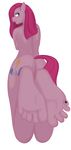  5_toes anthro blue_eyes butt companioncube cutie_mark equine female foot_focus friendship_is_magic hair hindpaw horse human_feet long_hair mammal my_little_pony nude paws pink_body pink_hair pinkamena_(mlp) pinkie_pie_(mlp) plain_background plantigrade pony solo toes white_background 