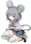  animal_ears bad_id bad_pixiv_id blush dress full_body grey_eyes grey_hair grey_legwear hiruma_andon jewelry looking_at_viewer mary_janes mouse_ears mouse_tail nazrin panties pendant shoes short_hair simple_background solo tail thighhighs touhou underwear white_background zettai_ryouiki 