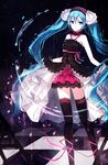  7th_dragon_(series) 7th_dragon_2020 7th_dragon_2020-ii aqua_eyes bai_kongque checkered checkered_floor hatsune_miku lace lace-trimmed_thighhighs long_hair skirt skirt_hold solo thighhighs twintails very_long_hair vocaloid 