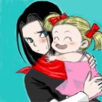  1girl android_17 artist_request blush bow child closed_eyes dragon_ball dragon_ball_z hair_bow hug lowres marron smile twintails uncle_and_niece 