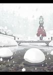  bridge kagiyama_hina letterboxed nature snow snowing solo stream takuzui touhou water 