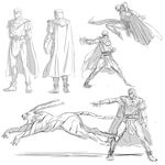  bubastis coat concept_art fighting_game full_body greyscale lineart long_sleeves looking_at_viewer mahito_(tranjistor) monochrome multiple_boys ozymandias precure simple_background standing watchmen white_background 