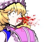  blonde_hair blood fox_tail gumdrop hands_in_opposite_sleeves hat multiple_tails nosebleed o_o short_hair solo tail touhou yakumo_ran yellow_eyes 