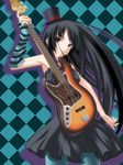  akiyama_mio bad_id bad_pixiv_id bangs bass_guitar black_hair blue_eyes blue_legwear blunt_bangs checkered don't_say_&quot;lazy&quot; dress elbow_gloves facepaint gloves hat hime_cut instrument k-on! long_hair miisuke... mini_hat mini_top_hat pantyhose solo top_hat 