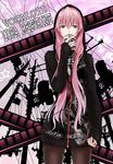  aqua_eyes character_name copyright_name green_eyes highres hood hood_up hoodie long_hair megurine_luka microphone mille_(dieci) pantyhose pink_hair punk solo vintage_microphone vocaloid 