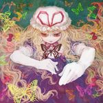  blonde_hair bug butterfly elbow_gloves foreshortening gloves hands hat insect long_hair mashiko_hiromi orange_eyes solo touhou white_gloves yakumo_yukari 