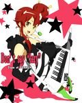  bad_id bad_pixiv_id breasts cosplay don't_say_&quot;lazy&quot; dress earrings frills hair_bun hair_ornament hair_stick highres instrument jewelry k-on! keytar kotobuki_tsumugi kotobuki_tsumugi_(cosplay) large_breasts nanao_(mahaya) pantyhose red_hair smile solo star tengen_toppa_gurren_lagann yellow_eyes yoko_littner 