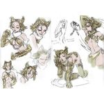  beads breasts cleavage concept_art kawano_takuji medium_breasts soulcalibur thighhighs tira_(soulcalibur) weapon 