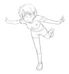  :o balancing blush copyright_request full_body greyscale minato_fumi monochrome outstretched_arms short_hair shorts solo sportswear spread_arms standing standing_on_one_leg 