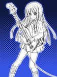  akiyama_mio bangs bass_guitar blazer blunt_bangs hime_cut instrument jacket k-on! long_hair masakichi_(crossroad) miniskirt monochrome pleated_skirt school_uniform sketch skirt smile socks solo standing 