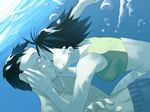  1girl bubble hate_shinaku_aoi_kono_sora_no_shita_de.... homura_yuuka hug kaida_masashi kiss male_swimwear sports_bikini surprise_kiss surprised swim_trunks swimsuit swimwear takamichi underwater 