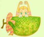  bad_id bad_pixiv_id blonde_hair blue_eyes food fruit hiding maikeru melon palette_(rockman) ribbon rockman rockman_x short_twintails shy solo twintails 