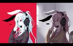  alphes_(style) animal_ears azuma_seiji bunny_ears finger_to_mouth headphones letterboxed necktie parody pink_eyes pink_hair reisen_udongein_inaba style_parody takuzui touhou 