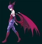  animal_print bare_shoulders bat_print bat_wings boots demon_girl detached_sleeves elbow_gloves flat_chest gloves head_wings high_heels kon_(kdash) leotard lilith_aensland pantyhose print_legwear purple_hair red_eyes red_leotard shoes short_hair solo succubus vampire_(game) wings 